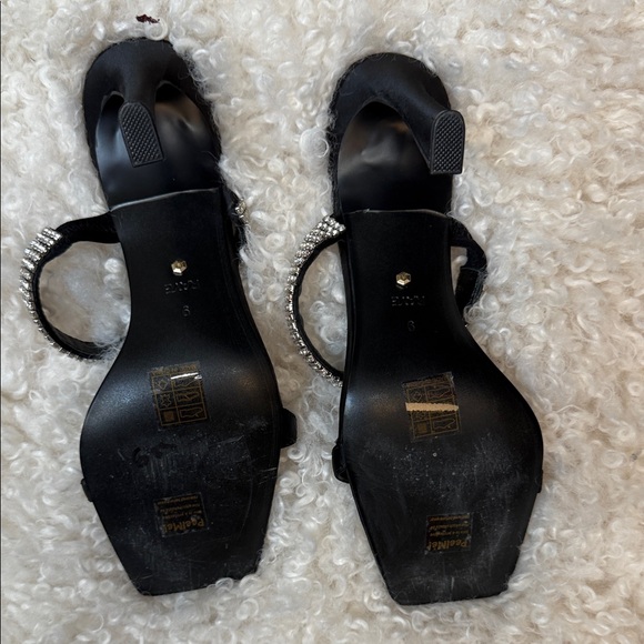 🪣🧽 RAYE Artemis Heel Open-Toed Black Satin Heels with Crystal Strap Size 9 - Picture 4 of 7